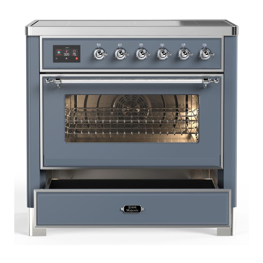 Ilve UMIB36NR3BGC Ilve Umib36Nr3Bgc Majestic Iii 36 Inch Induction Range With 6 Elements, 3.5 Cu. Ft. Total Oven Capacity (Triple Glass Door, Blue Grey, Chrome)