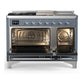 Ilve UM48FSNR3BGCLP Ilve Um48Fsnr3Bgclp Majestic Iii 48 Inch Dual Fuel Range With 5 Black Brass Burners, Griddle And French Top, Dual Function Burner Up To 25,000 Btu (Liquid Propane, Triple Glass Door, Blue Grey, Chrome)