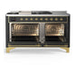 Ilve UM60FSQNR3MGGLP Ilve Um60Fsqnr3Mgglp Majestic Iii 60 Inch Dual Fuel Range With 7 Burners, Griddle And French Top, Dual Function Burner With Up To 25,000 Btu (Liquid Propane, Solid Door, Graphite Matte, Brass)