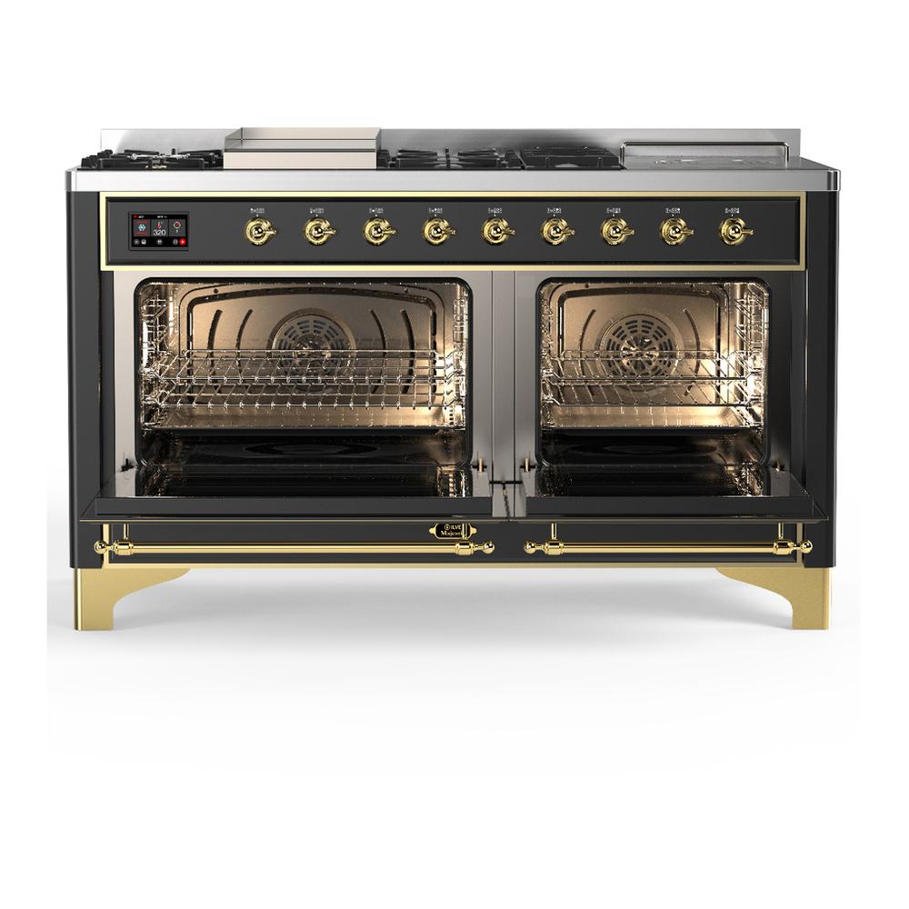 Ilve UM60FSQNR3MGGLP Ilve Um60Fsqnr3Mgglp Majestic Iii 60 Inch Dual Fuel Range With 7 Burners, Griddle And French Top, Dual Function Burner With Up To 25,000 Btu (Liquid Propane, Solid Door, Graphite Matte, Brass)
