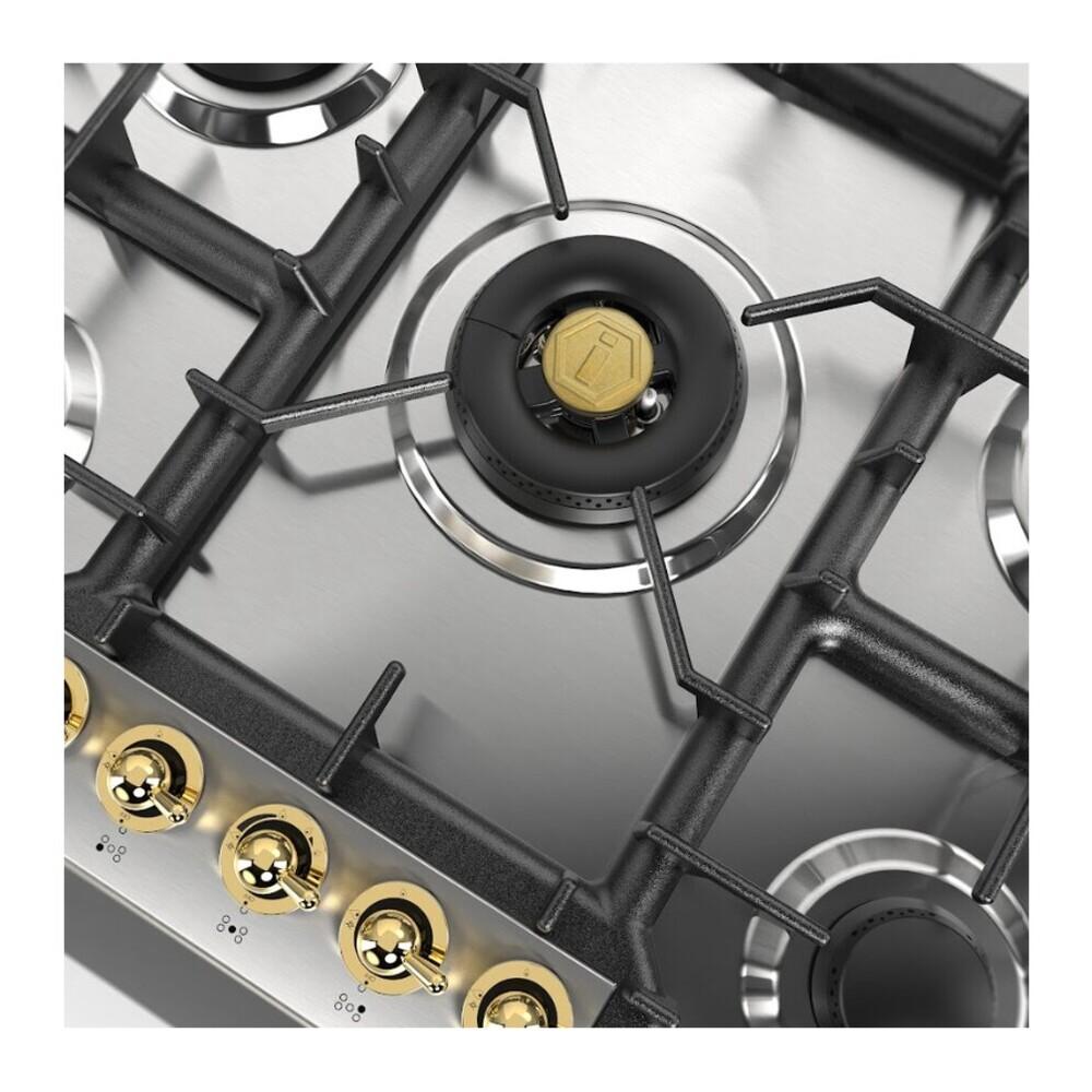 Ilve UHCPT75NSSGLP Ilve Uhcpt75Nssglp Nostalgie Ii 30 Inch Built-In Gas Cooktop With 5 Burners, In Stainless Steel (Liquid Propane, Brass)
