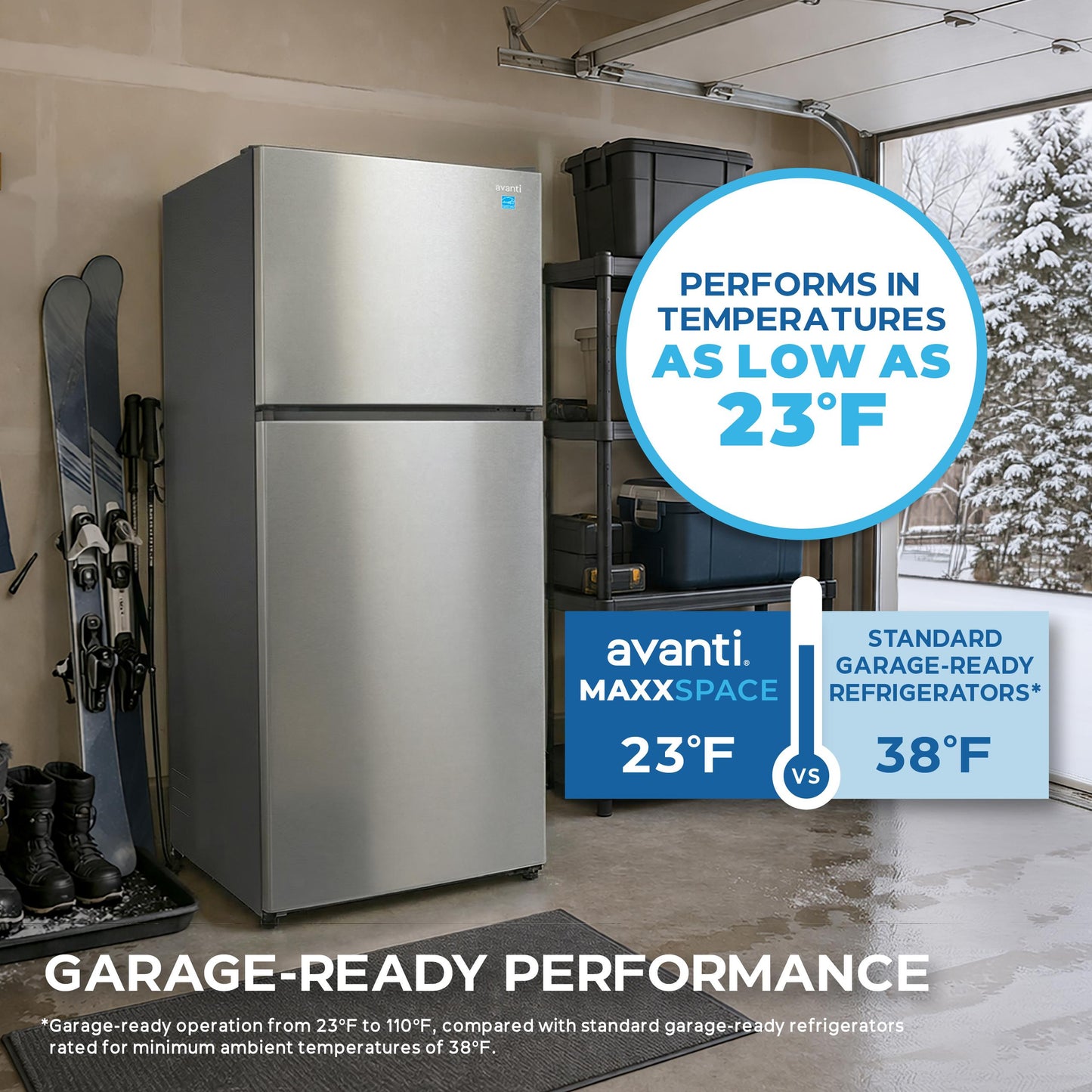 Avanti AVFF21DLJM0SS Avanti Maxxspace Insulation™ Technology Garage-Ready Frost-Free Ice Maker-Ready Refrigerator, 21 Cu. Ft., Energy Star, Stainless Steel Look (Avff21Dljm0Ss)