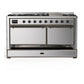 Ilve UM60FQNR3SSBLP Ilve Um60Fqnr3Ssblp Majestic Iii 60 Inch Dual Fuel Range With 9 Burners And Griddle, Dual Function Burner Up To 25,000 Btu (Liquid Propane, Solid Door, Stainless Steel, Burnished)