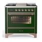 Ilve UM36FNR3EGPLP Ilve Um36Fnr3Egplp Majestic Iii 36 Inch Dual Fuel Range With 6 Black Brass Burners And Griddle, Dual Function Burner Up To 25,000 Btu (Triple Glass Door, Emerald Green, Copper, Liquid Propane)
