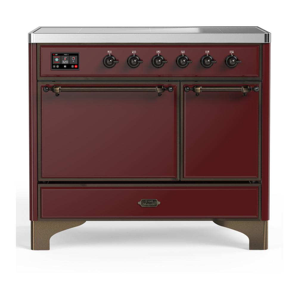 Ilve UMDIB40QNR3BUB Ilve Umdib40Qnr3Bub Majestic Iii 40 Inch Induction Range With 6 Elements, 3.82 Cu. Ft. Total Oven Capacity (Solid Door, Burgundy, Burnished)