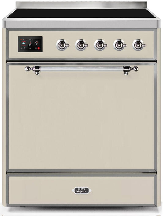 Ilve UMI30QNE3AWC Majestic Ii 30 Inch Electric Freestanding Range In Antique White With Chrome Trim
