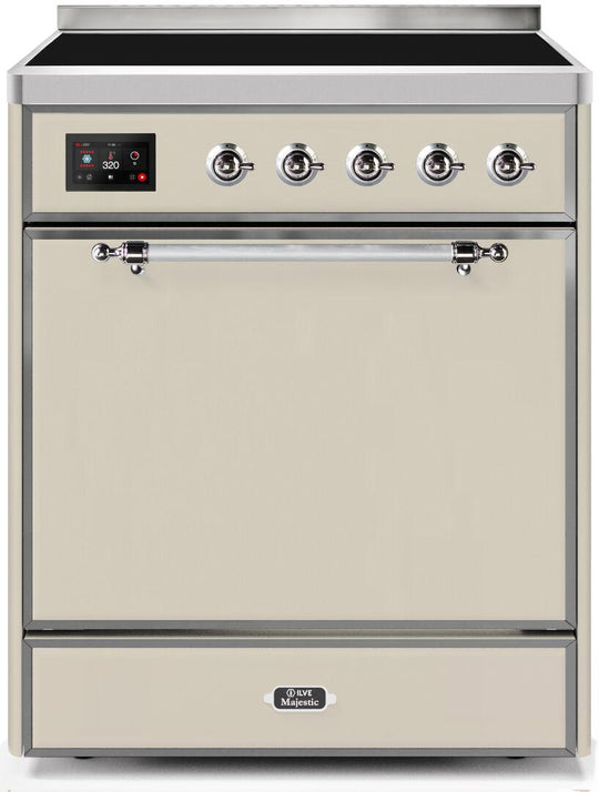 Ilve UMI30QNE3AWC Majestic Ii 30 Inch Electric Freestanding Range In Antique White With Chrome Trim