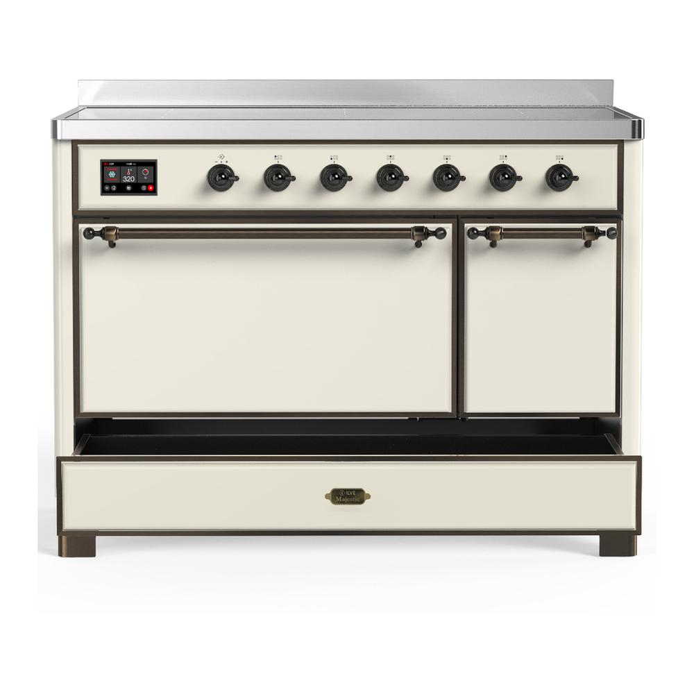 Ilve UMIB48QNR3AWB Ilve Umib48Qnr3Awb Majestic Iii 48 Inch Induction Range With 6 Elements, 5.02 Cu. Ft. Total Oven Capacity (Solid Door, Antique White, Burnished)