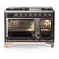 Ilve UM48FQNR3MGPLP Ilve Um48Fqnr3Mgplp Majestic Iii 48 Inch Dual Fuel Range With 8 Burners And Griddle, Dual Function Burner Up To 25,000 Btu (Liquid Propane, Solid Door, Graphite Matte, Copper)