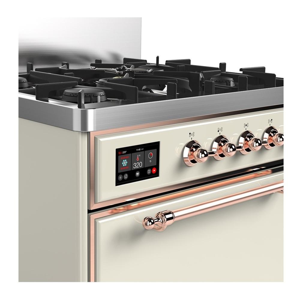 Ilve UM30QNR3AWPLP Ilve Um30Qnr3Awplp Majestic Iii 30 Inch Dual Fuel Range With 5 Black Brass Burners, Dual Function Burner Up To 25,000 Btu (Liquid Propane, Solid Door, Antique White, Copper)