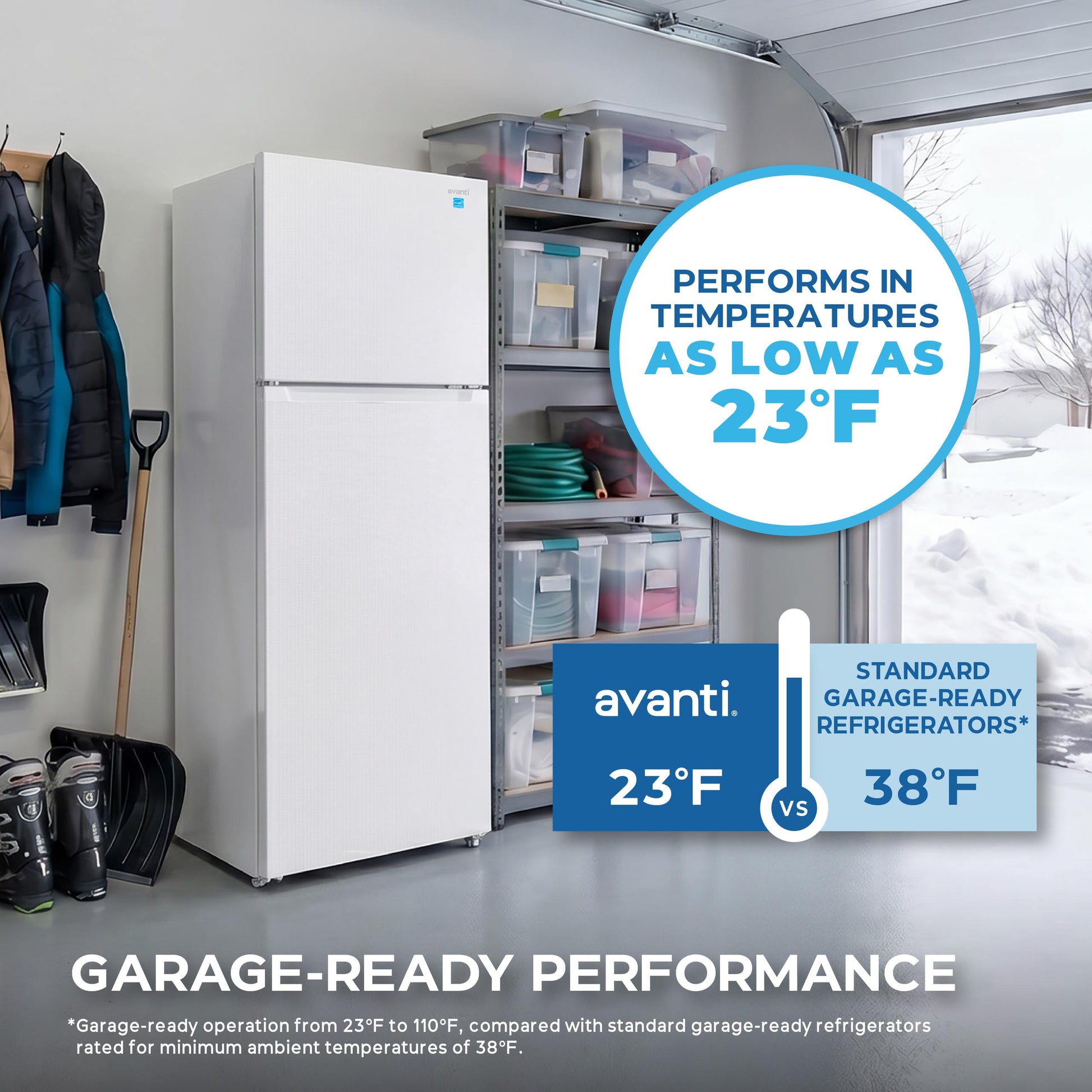 Avanti AVFF146DLJ0W Avanti Frost-Free Apartment Size Garage-Ready Refrigerator, 14.6 Cu. Ft. Capacity, In White (Avff146Dlj0W)