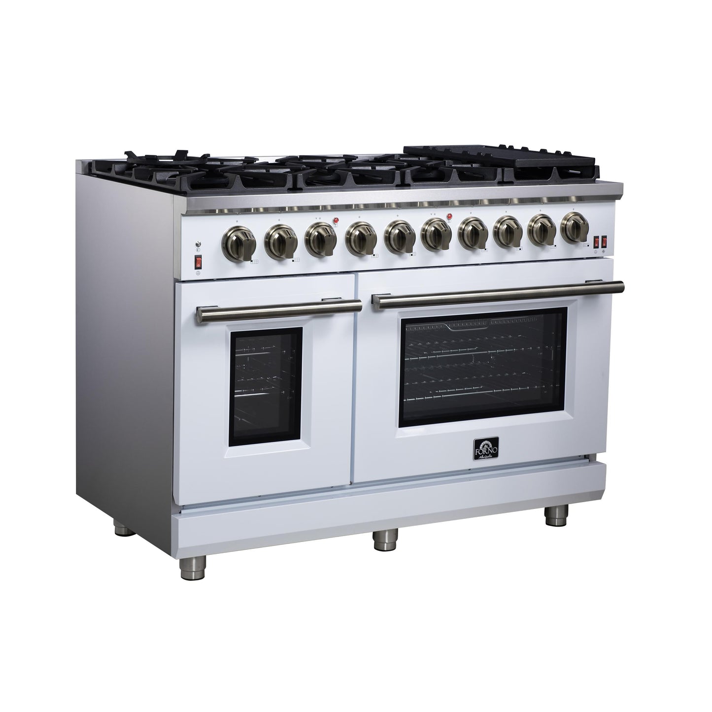 Forno FFSGS623948WHT Forno Massimo 48-Inch White Freestanding Gas Range, 8 Burners, True Convection Oven