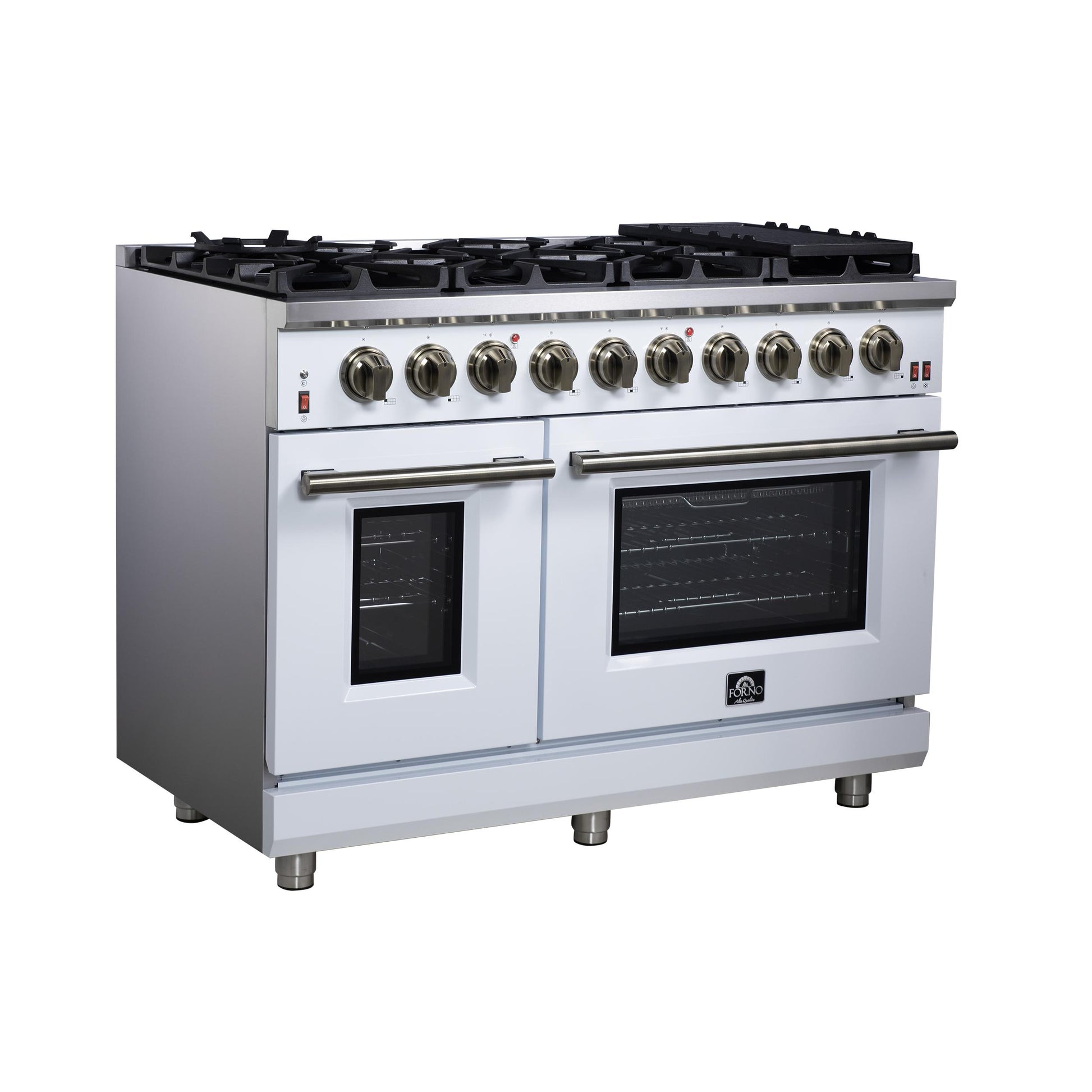 Forno FFSGS623948WHT Forno Massimo 48-Inch White Freestanding Gas Range, 8 Burners, True Convection Oven