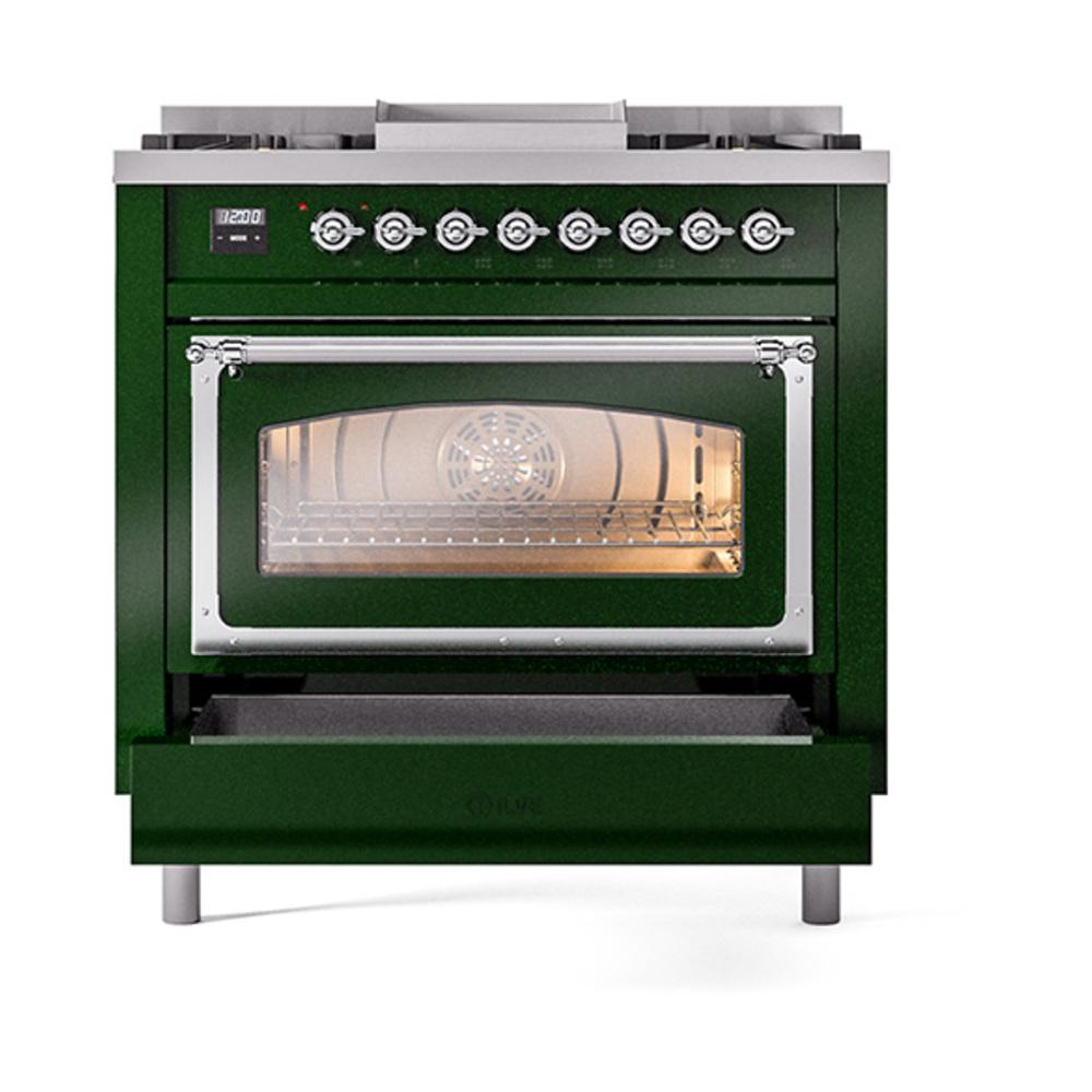 Ilve UN36FNMPEGC Ilve Un36Fnmpegc Nostalgie Ii Noblesse 36" Dual Fuel Range (Natural Gas, Triple Glass Door, Emerald Green, Chrome)