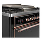 Ilve UM36FQNR3BKPLP Ilve Um36Fqnr3Bkplp Majestic Iii 36 Inch Dual Fuel Range With 6 Black Brass Burners And Griddle, Dual Function Burner Up To 25,000 Btu (Solid Door, Glossy Black, Copper, Liquid Propane)