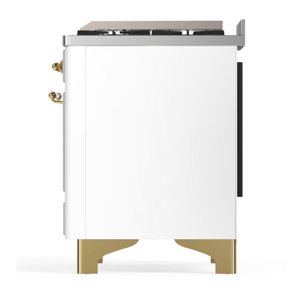Ilve UM60FSQNR3WHG Ilve Um60Fsqnr3Whg Majestic Iii 60 Inch Dual Fuel Range With 7 Burners, Griddle And French Top, Dual Function Burner With Up To 25,000 Btu (Natural Gas, Solid Door, White, Brass)