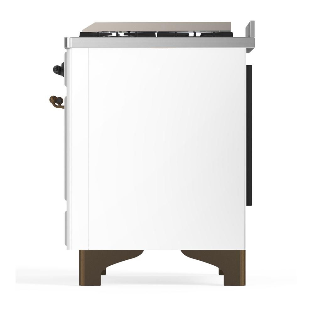 Ilve UM36FNR3WHBLP Ilve Um36Fnr3Whblp Majestic Iii 36 Inch Dual Fuel Range With 6 Black Brass Burners And Griddle, Dual Function Burner Up To 25,000 Btu (Triple Glass Door, White, Burnished, Liquid Propane)