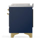Ilve UM48FSNR3MBG Ilve Um48Fsnr3Mbg Majestic Iii 48 Inch Dual Fuel Range With 5 Black Brass Burners, Griddle And French Top, Dual Function Burner Up To 25,000 Btu (Natural Gas, Triple Glass Door, Midnight Blue, Brass)