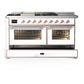 Ilve UM60FSNR3WHPLP Ilve Um60Fsnr3Whplp Majestic Iii 60 Inch Dual Fuel Range With 7 Burners, Griddle And French Top, Dual Function Burner With Up To 25,000 Btu (Liquid Propane, Triple Glass Door, White, Copper)