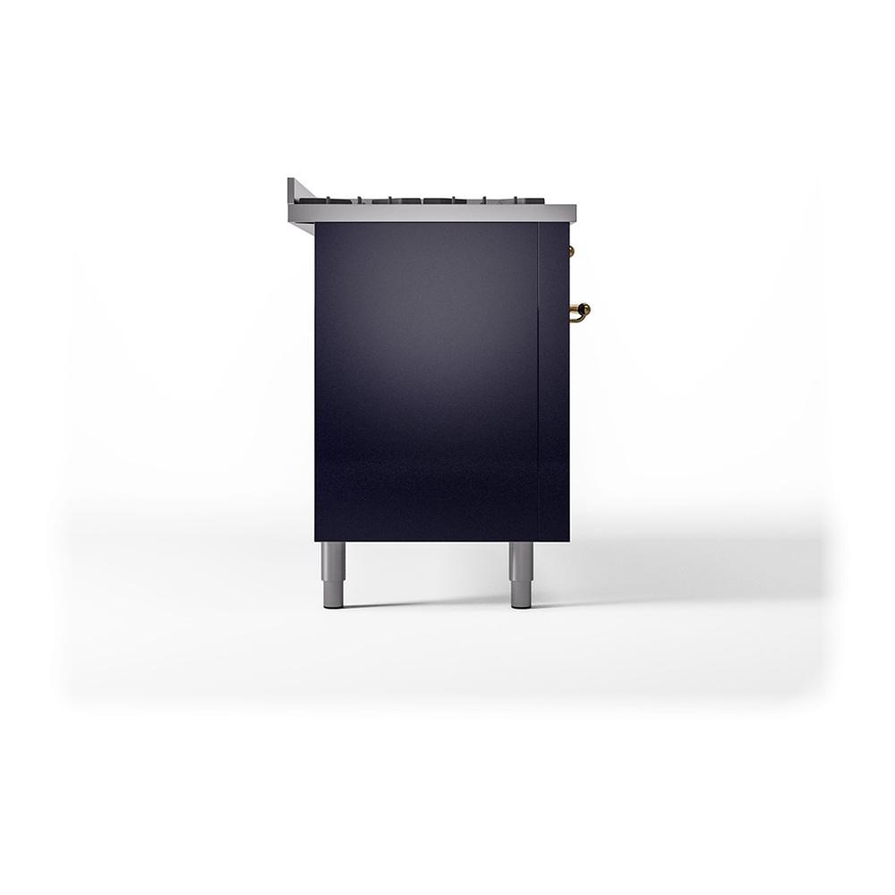 Ilve UN60FQNMPMBG Ilve Un60Fqnmpmbg Nostalgie Ii Noblesse 60" Dual Fuel Range (9 Sealed Burners + Griddle, Natural Gas, Solid Door, Midnight Blue, Brass)