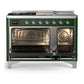 Ilve UM48FSQNR3EGC Ilve Um48Fsqnr3Egc Majestic Iii 48 Inch Dual Fuel Range With 5 Black Brass Burners, Griddle And French Top, Dual Function Burner Up To 25,000 Btu (Natural Gas, Solid Door, Emerald Green, Chrome)