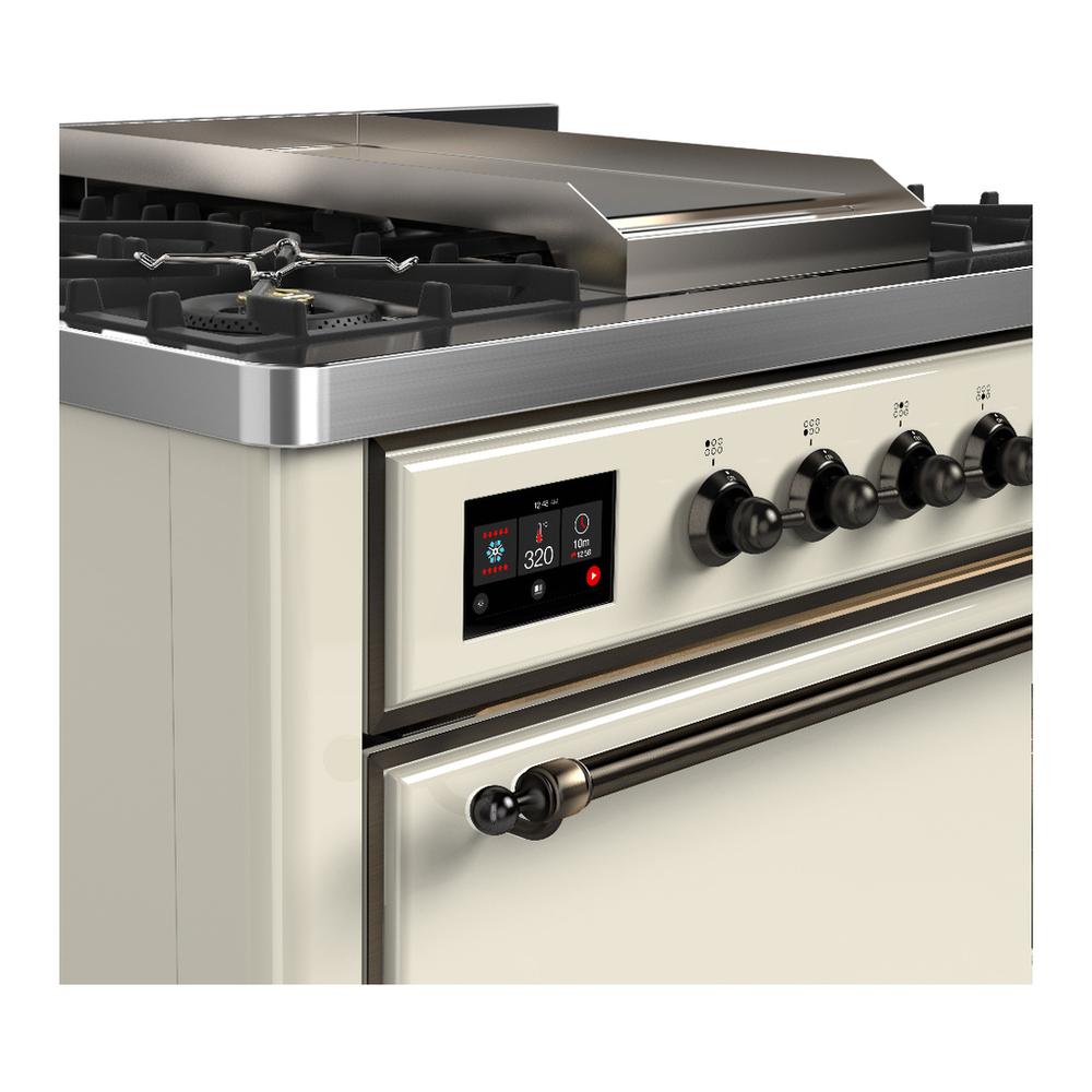 Ilve UM36FQNR3AWB Ilve Um36Fqnr3Awb Majestic Iii 36 Inch Dual Fuel Range With 6 Black Brass Burners And Griddle, Dual Function Burner Up To 25,000 Btu (Solid Door, Antique White, Burnished, Natural Gas)