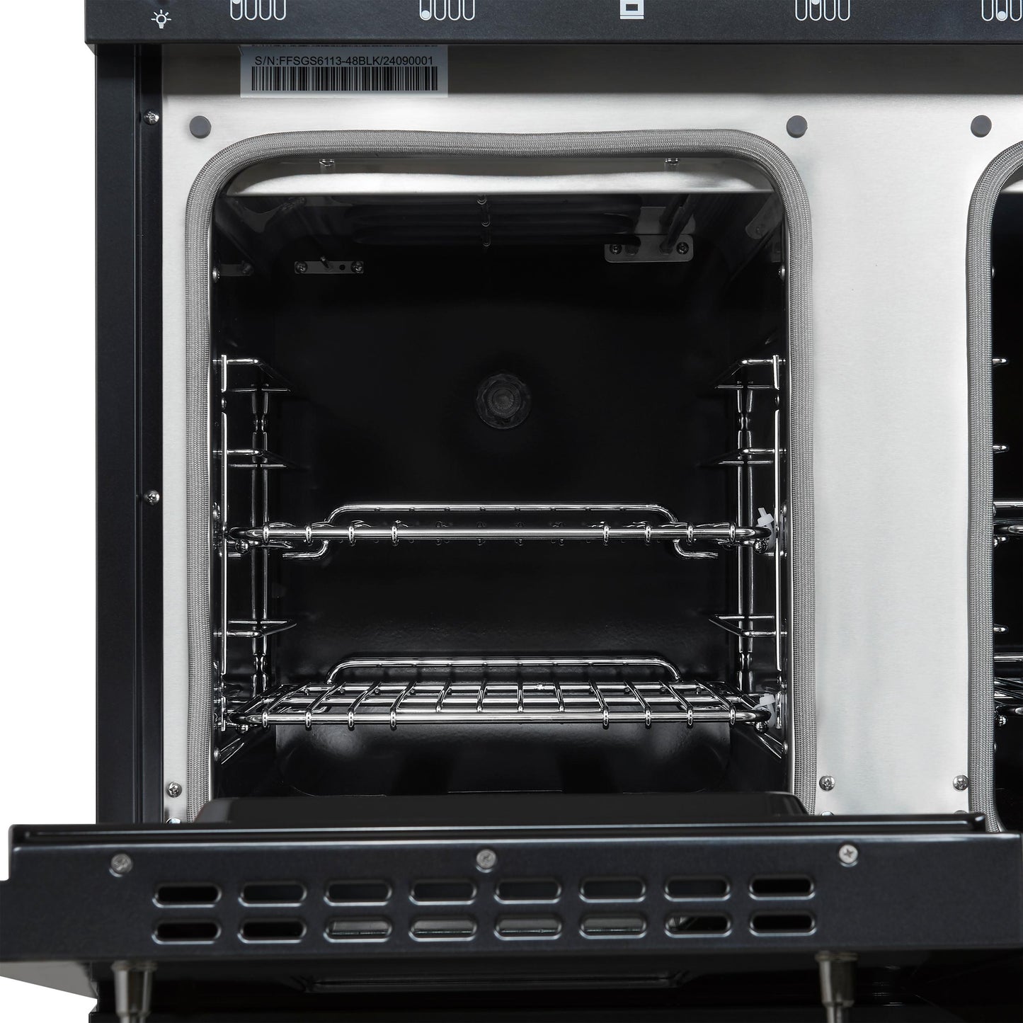 Forno FFSGS611348BLK Forno Antico 48-Inch Dual Fuel Range, Black With Antique Brass Finish, 8 Burners, 94,000 Btu, 5.5 Cu.Ft. Double Ovens & Griddle