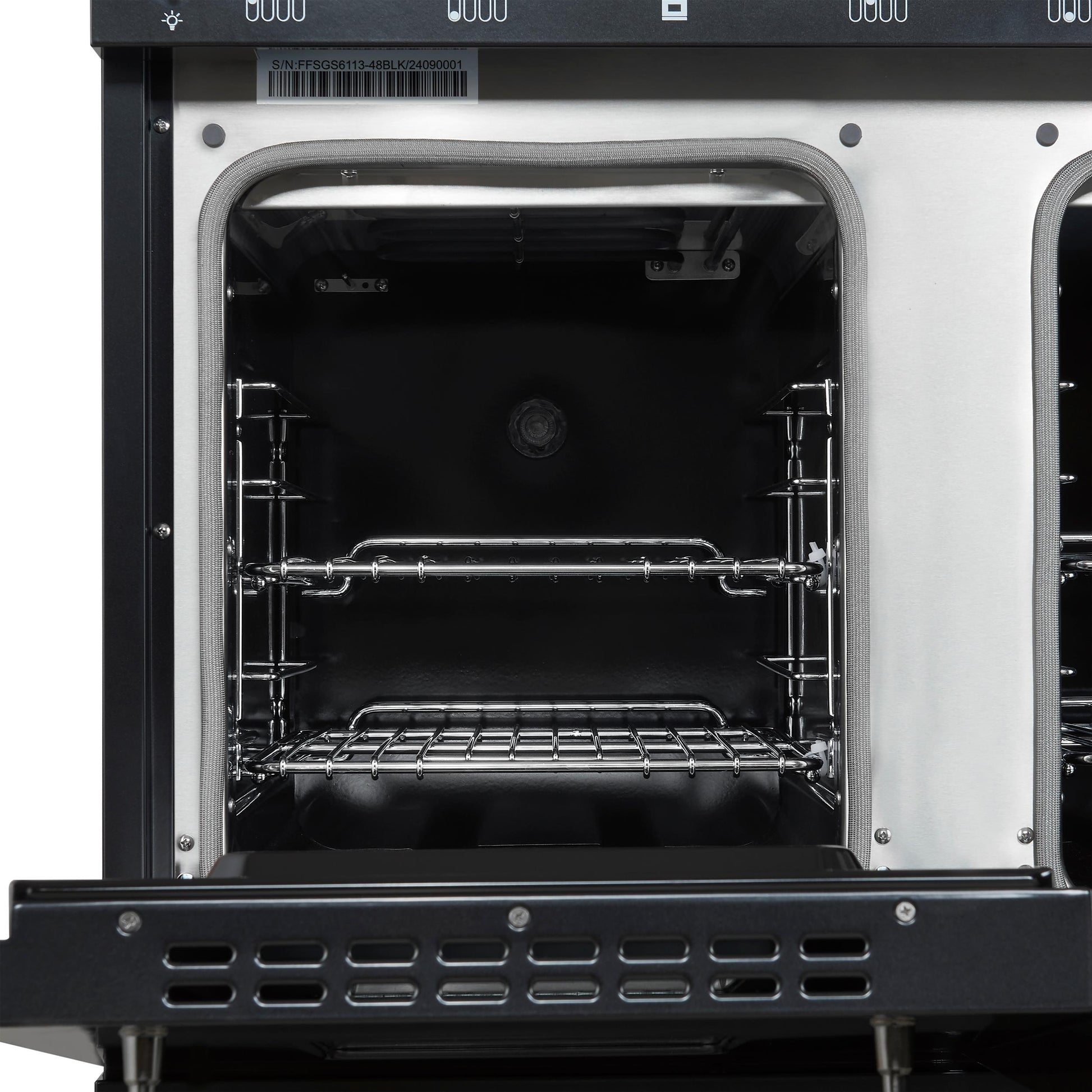 Forno FFSGS611348BLK Forno Antico 48-Inch Dual Fuel Range, Black With Antique Brass Finish, 8 Burners, 94,000 Btu, 5.5 Cu.Ft. Double Ovens & Griddle