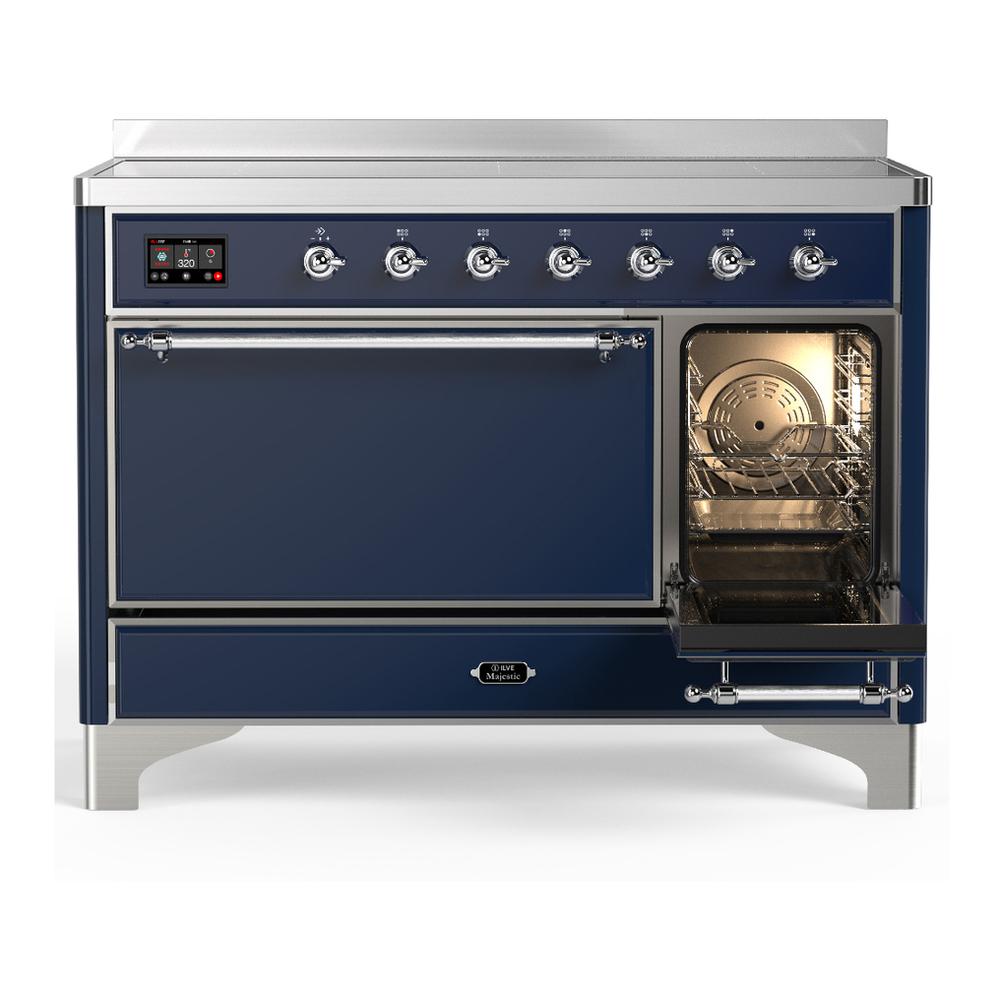 Ilve UMIB48QNR3MBC Ilve Umib48Qnr3Mbc Majestic Iii 48 Inch Induction Range With 6 Elements, 5.02 Cu. Ft. Total Oven Capacity (Solid Door, Midnight Blue, Chrome)