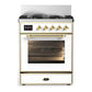 Ilve UM30NR3WHG Ilve Um30Nr3Whg Majestic Iii 30 Inch Dual Fuel Range With 5 Black Brass Burners, Dual Function Burner Up To 25,000 Btu (Natural Gas, Triple Glass Door, White, Brass)