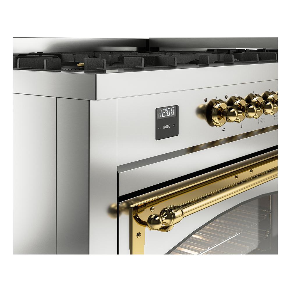 Ilve UN60FNMPSSG Ilve Un60Fnmpssg Nostalgie Ii Noblesse 60" Dual Fuel Range (9 Sealed Burners + Griddle, Natural Gas, Triple Glass Door, Stainless Steel, Brass)