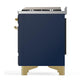 Ilve UM48FQNR3MBGLP Ilve Um48Fqnr3Mbglp Majestic Iii 48 Inch Dual Fuel Range With 8 Burners And Griddle, Dual Function Burner Up To 25,000 Btu (Liquid Propane, Solid Door, Midnight Blue, Brass)