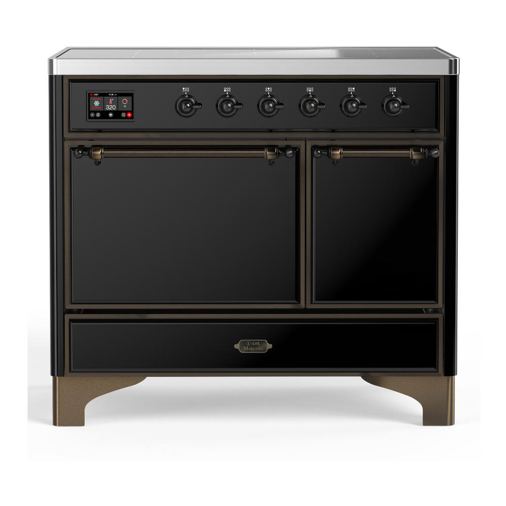 Ilve UMDIB40QNR3BKB Ilve Umdib40Qnr3Bkb Majestic Iii 40 Inch Induction Range With 6 Elements, 3.82 Cu. Ft. Total Oven Capacity (Solid Door, Glossy Black, Burnished)