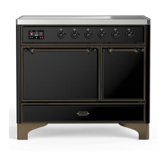 Ilve UMDIB40QNR3BKB Ilve Umdib40Qnr3Bkb Majestic Iii 40 Inch Induction Range With 6 Elements, 3.82 Cu. Ft. Total Oven Capacity (Solid Door, Glossy Black, Burnished)