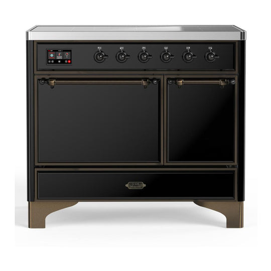 Ilve UMDIB40QNR3BKB Ilve Umdib40Qnr3Bkb Majestic Iii 40 Inch Induction Range With 6 Elements, 3.82 Cu. Ft. Total Oven Capacity (Solid Door, Glossy Black, Burnished)