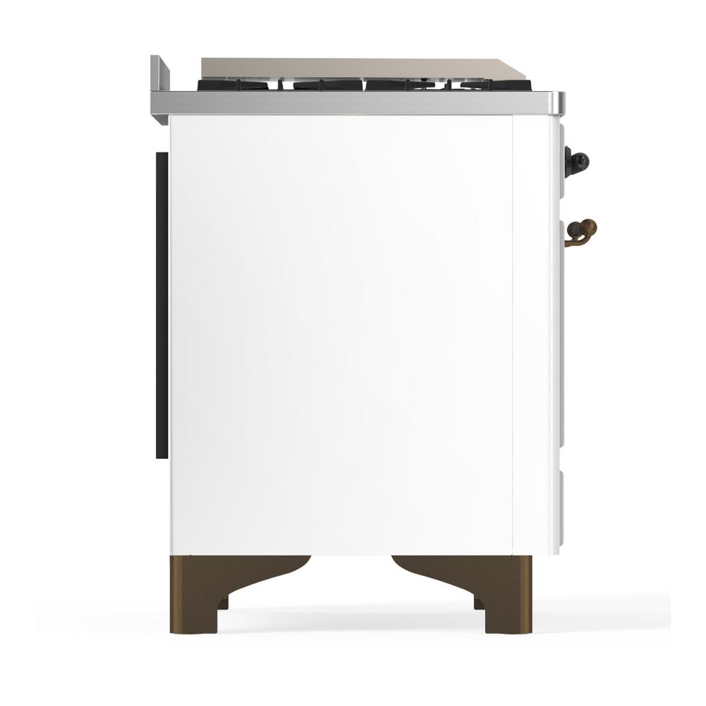 Ilve UM48FSQNR3WHB Ilve Um48Fsqnr3Whb Majestic Iii 48 Inch Dual Fuel Range With 5 Black Brass Burners, Griddle And French Top, Dual Function Burner Up To 25,000 Btu (Natural Gas, Solid Door, White, Burnished)