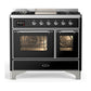 Ilve UMD40FNR3BKC Ilve Umd40Fnr3Bkc Majestic Iii 40 Inch Dual Fuel Range With 6 Burners And Griddle, Dual Function Burner Up To 25,000 Btu (Natural Gas, Triple Glass Door, Glossy Black, Chrome)
