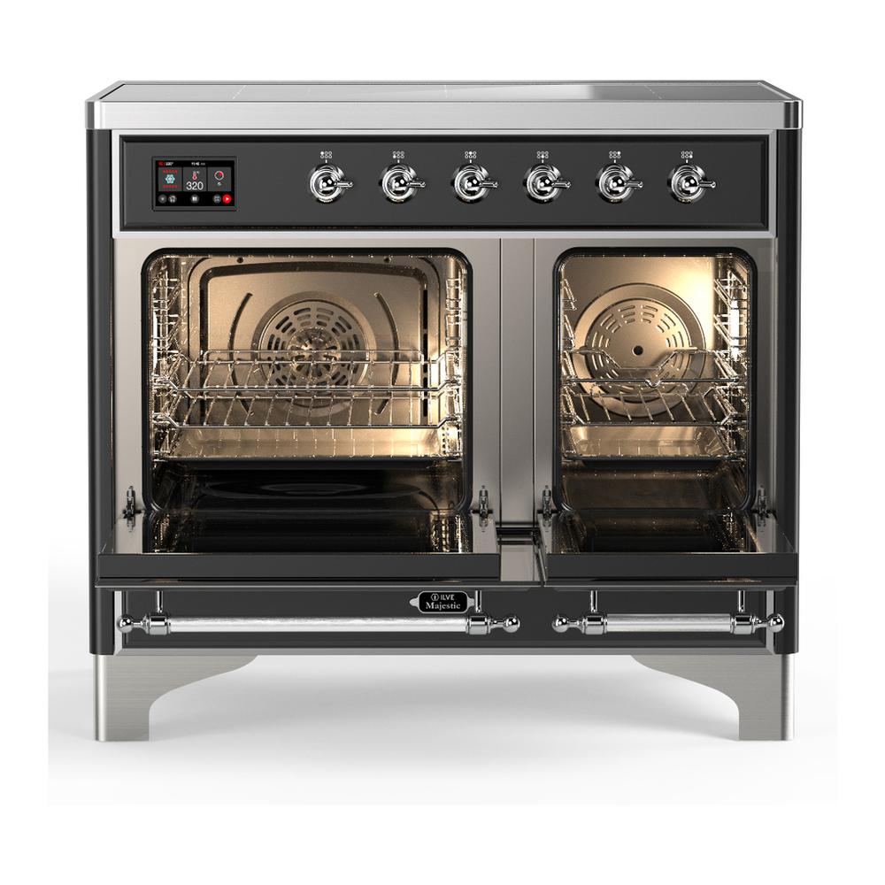 Ilve UMDIB40QNR3BKC Ilve Umdib40Qnr3Bkc Majestic Iii 40 Inch Induction Range With 6 Elements, 3.82 Cu. Ft. Total Oven Capacity (Solid Door, Glossy Black, Chrome)