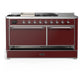 Ilve UM60FSQNR3BUC Ilve Um60Fsqnr3Buc Majestic Iii 60 Inch Dual Fuel Range With 7 Burners, Griddle And French Top, Dual Function Burner With Up To 25,000 Btu (Natural Gas, Solid Door, Burgundy, Chrome)