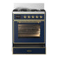 Ilve UM30NR3MBG Ilve Um30Nr3Mbg Majestic Iii 30 Inch Dual Fuel Range With 5 Black Brass Burners, Dual Function Burner Up To 25,000 Btu (Natural Gas, Triple Glass Door, Midnight Blue, Brass)
