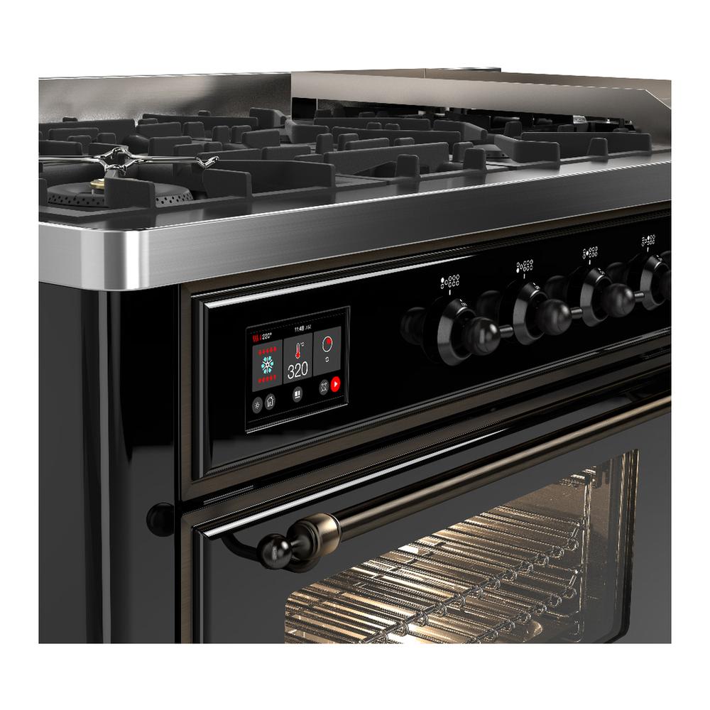 Ilve UM60FNR3BKB Ilve Um60Fnr3Bkb Majestic Iii 60 Inch Dual Fuel Range With 9 Burners And Griddle, Dual Function Burner Up To 25,000 Btu (Natural Gas, Triple Glass Door, Glossy Black, Burnished)