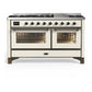 Ilve UM60FNR3AWB Ilve Um60Fnr3Awb Majestic Iii 60 Inch Dual Fuel Range With 9 Burners And Griddle, Dual Function Burner Up To 25,000 Btu (Natural Gas, Triple Glass Door, Antique White, Burnished)
