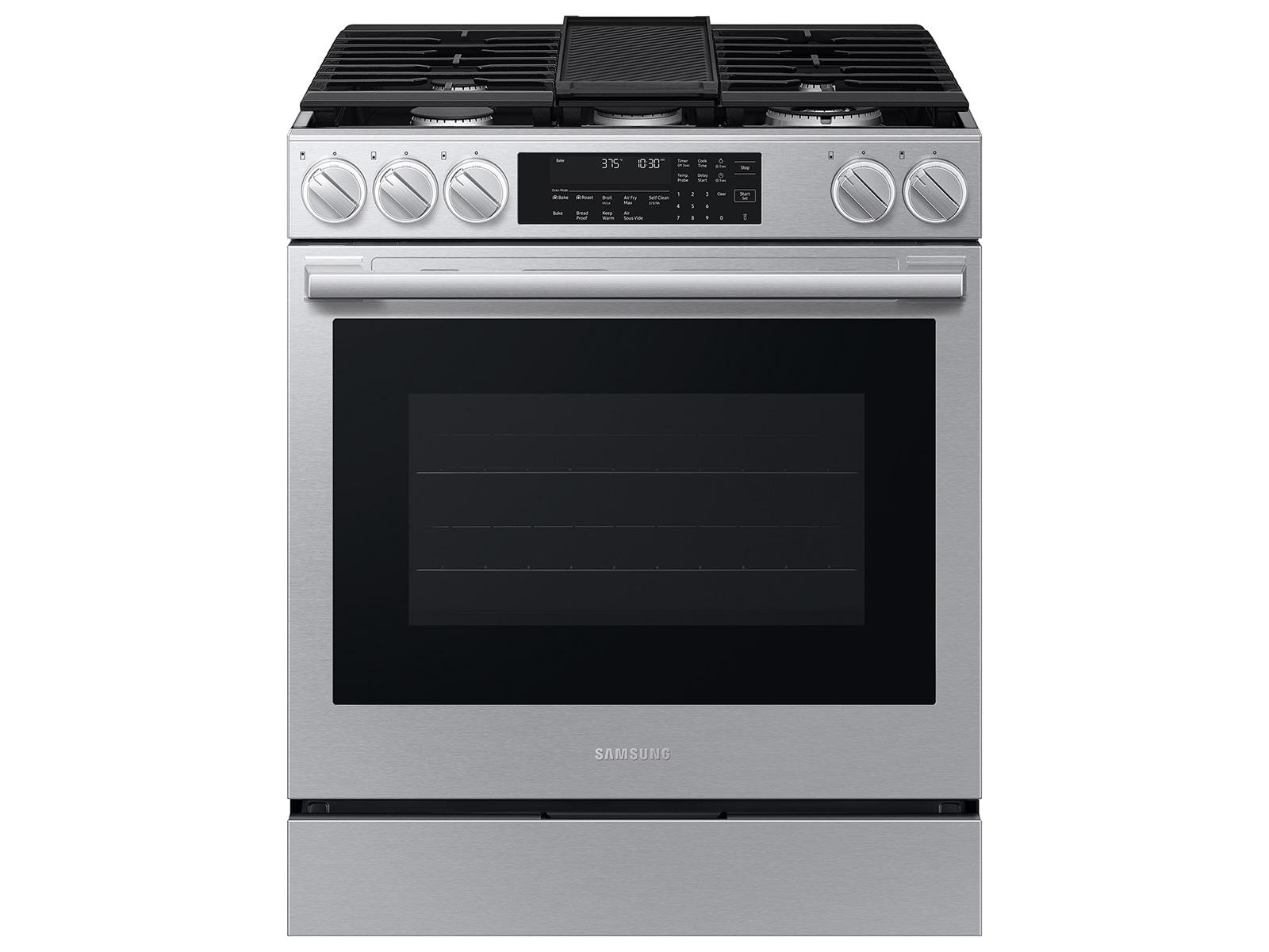 Samsung F1772134148673 Bespoke Kitchen Package With Ai 3-Door French Door Fridge, Slide-In Gas Range, Smart Dishwasher & Over-The-Range Microwave In Stainless Steel
