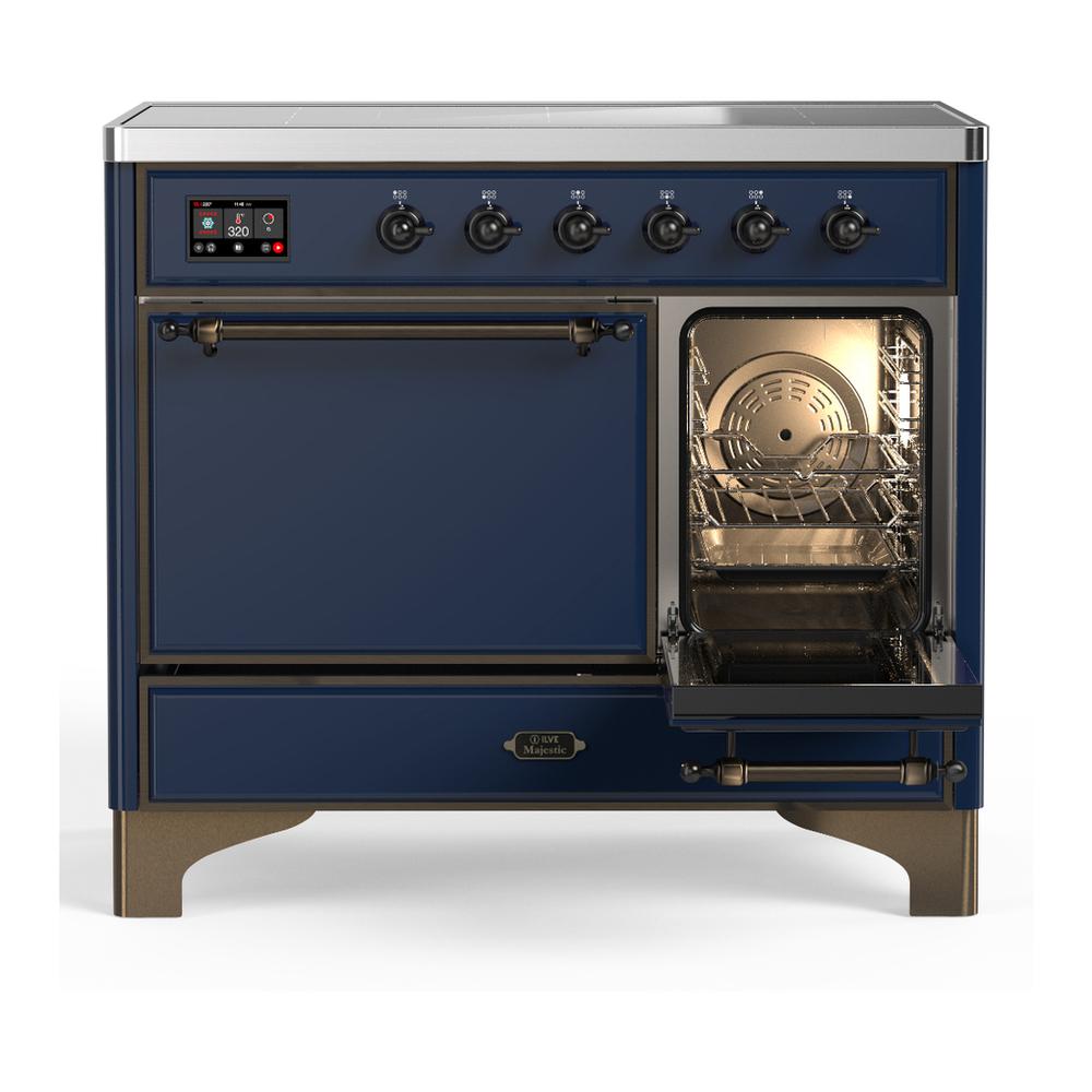 Ilve UMDIB40QNR3MBB Ilve Umdib40Qnr3Mbb Majestic Iii 40 Inch Induction Range With 6 Elements, 3.82 Cu. Ft. Total Oven Capacity (Solid Door, Midnight Blue, Burnished)