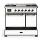 Ilve UMD40FQNR3WHB Ilve Umd40Fqnr3Whb Majestic Iii 40 Inch Dual Fuel Range With 6 Burners And Griddle, Dual Function Burner Up To 25,000 Btu (Natural Gas, Solid Door, White, Burnished)