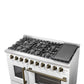 Forno FFSGS644448WHT Forno Galiano 48-Inch Freestanding French Door Gas Range, White & Antique Brass