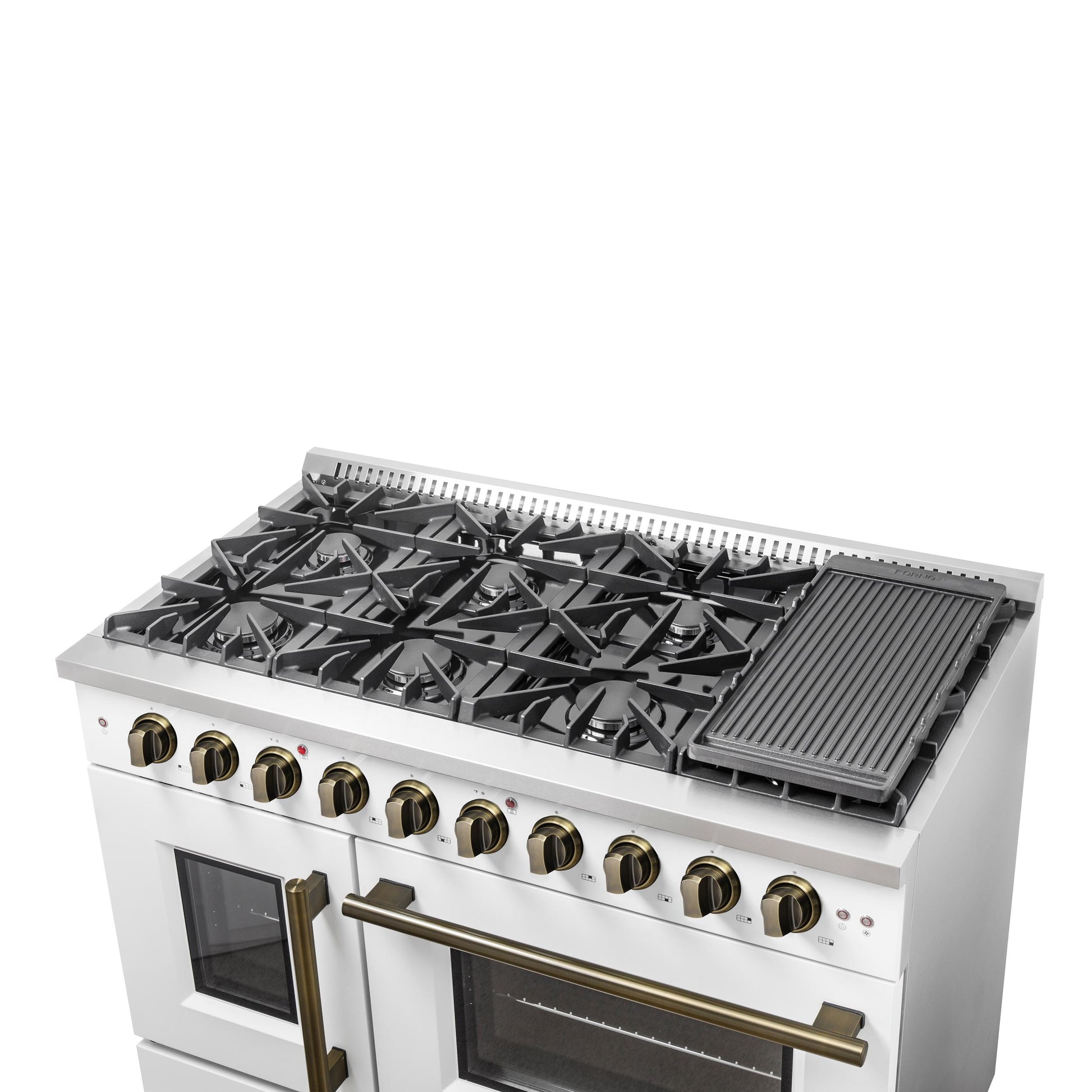 Forno FFSGS644448WHT Forno Galiano 48-Inch Freestanding French Door Gas Range, White & Antique Brass