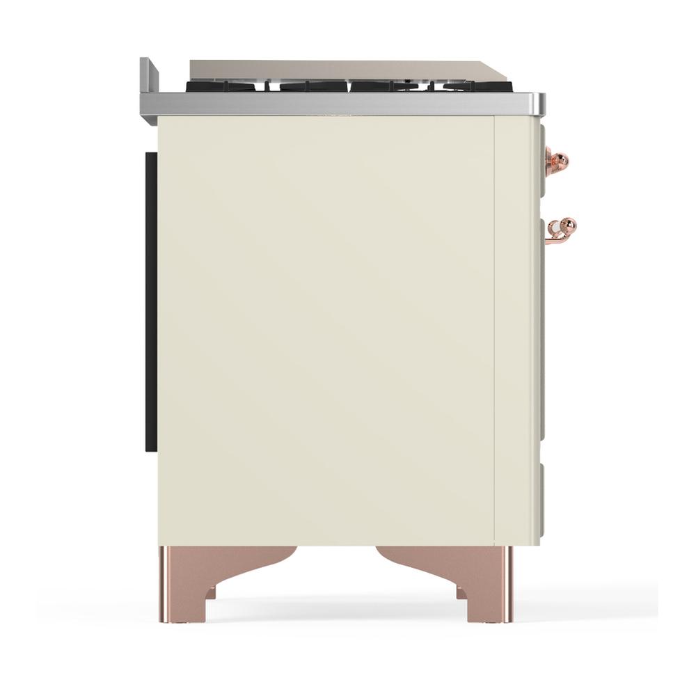 Ilve UM48FQNR3AWP Ilve Um48Fqnr3Awp Majestic Iii 48 Inch Dual Fuel Range With 8 Burners And Griddle, Dual Function Burner Up To 25,000 Btu (Natural Gas, Solid Door, Antique White, Copper)
