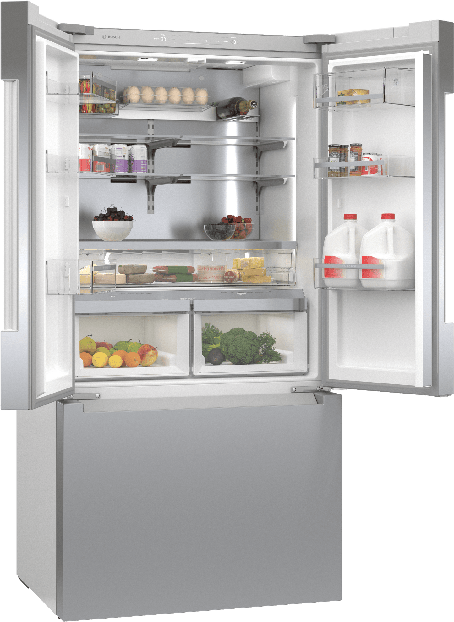 Bosch B36CT84ENS 800 Series, French Door Bottom Freezer, Multi Door, 36'', Brushed Steel (With Anti-Fingerprint), Total No Frost