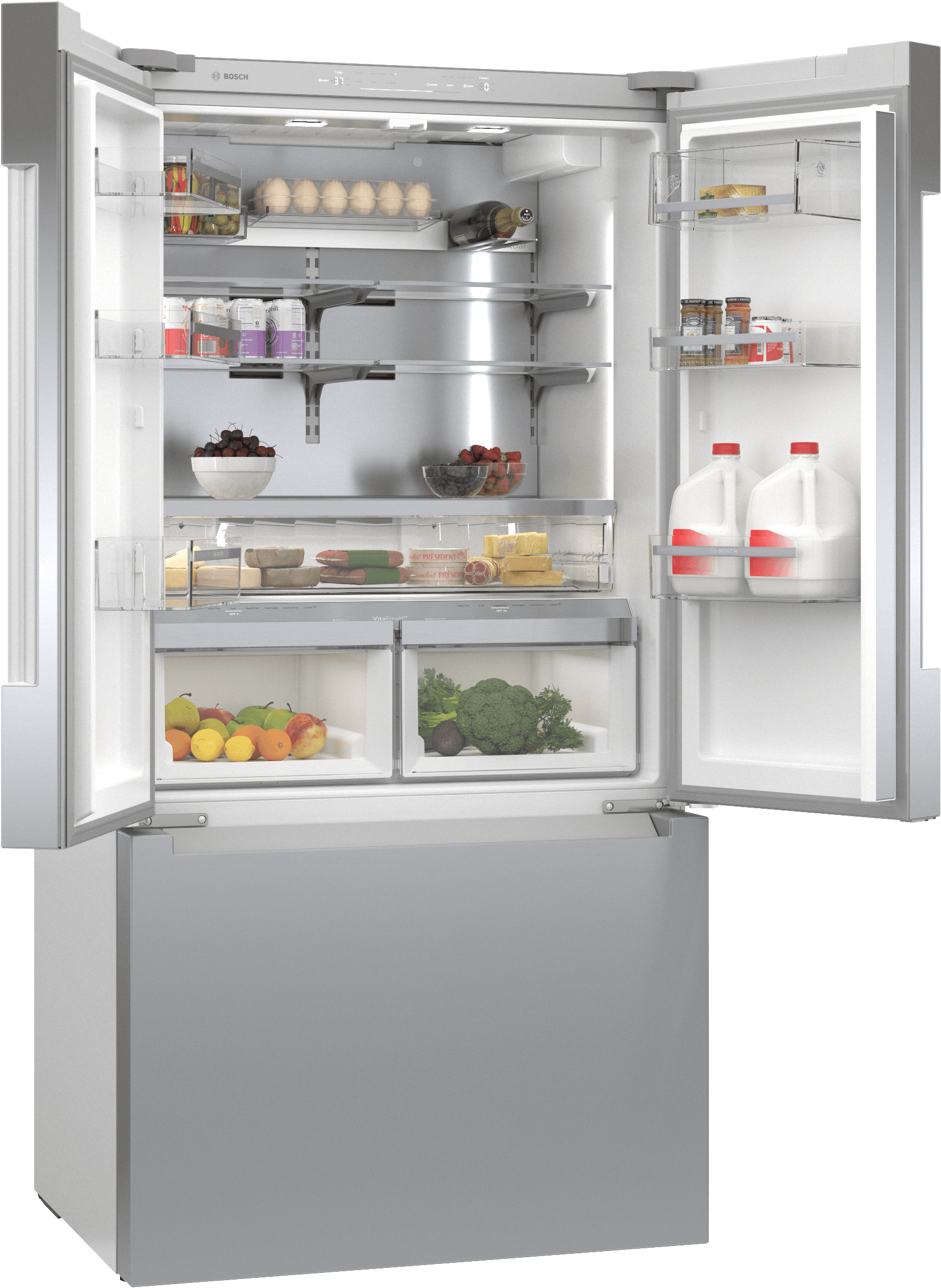 Bosch B36CT84ENS 800 Series, French Door Bottom Freezer, Multi Door, 36'', Brushed Steel (With Anti-Fingerprint), Total No Frost